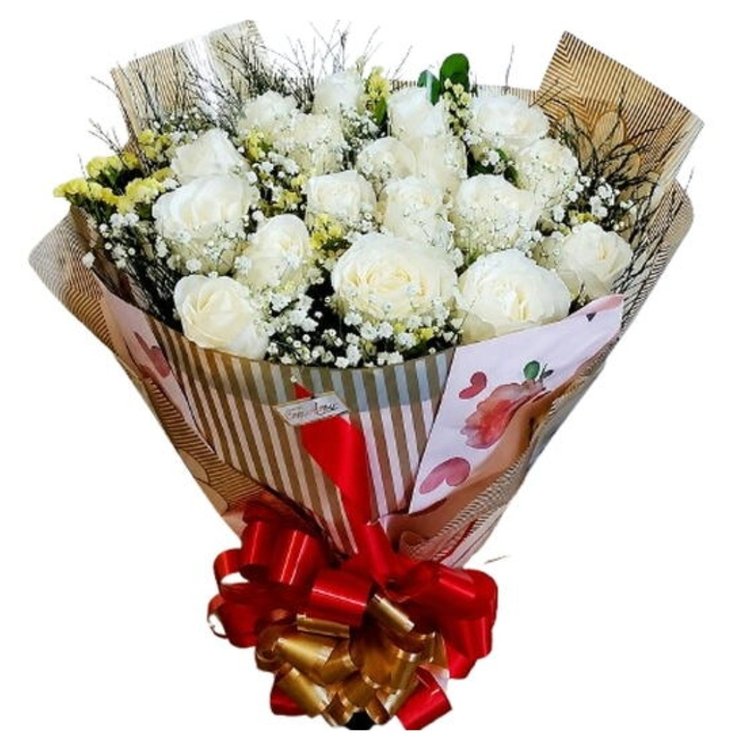Buquê 15 Rosas Brancas
