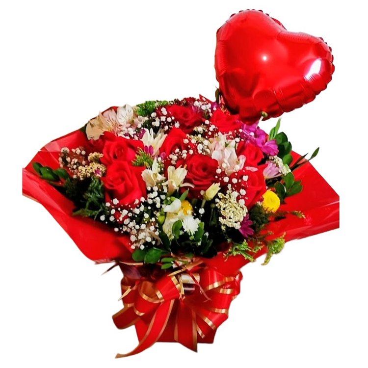 Arranjo com 9 rosas no cachepô