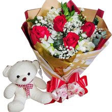 Buquê Rosas e Ursinho