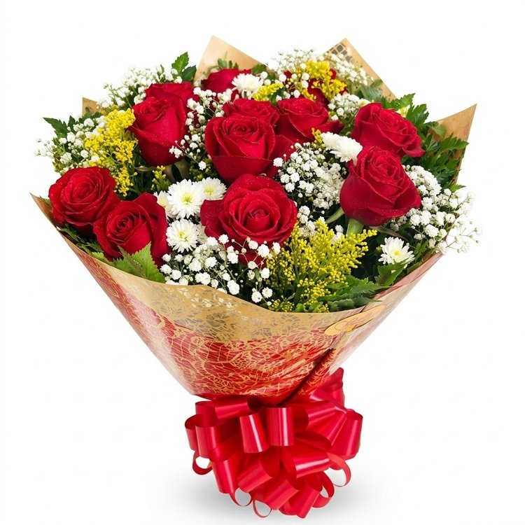 Buquê 12 Rosas Vermelha Tradicional