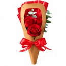 Buquê Cone 3 Rosas Vermelhas 