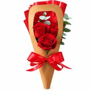 Buquê Cone 3 Rosas Vermelhas