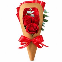 Buquê Cone 3 Rosas Vermelhas 