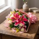 Buquê Lírio Rosa e Rosas Brancas