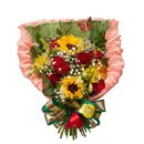 Buquê Girassol e Rosas Radiantes
