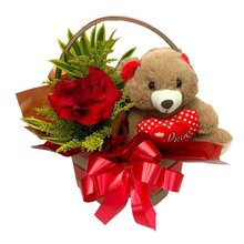 Cesta Carinho Rosa e Urso