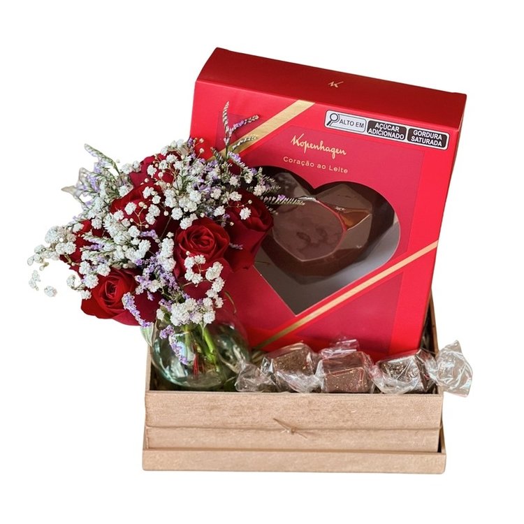 Cesta Dia dos Namorados Coração Chocolate Kopenhagen