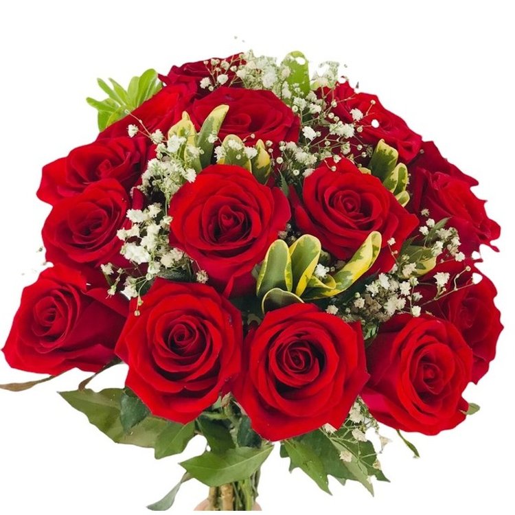 Buquê Luxo Italia Em 12 Rosas Vermelhas com Folhagem