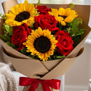 Lindo Buquê de Girassóis e Rosas Vermelhas