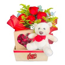 Cesta Amo Você Urso e Rosas