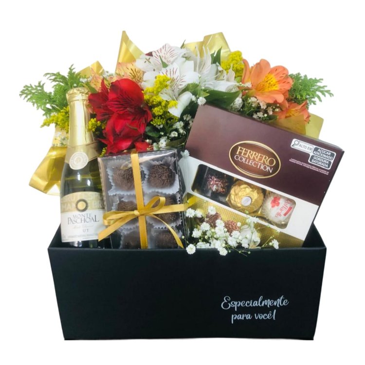 Cesta Especial de Flores e Chocolates
