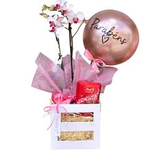 Cesta com Orquídea e Balão Parabéns