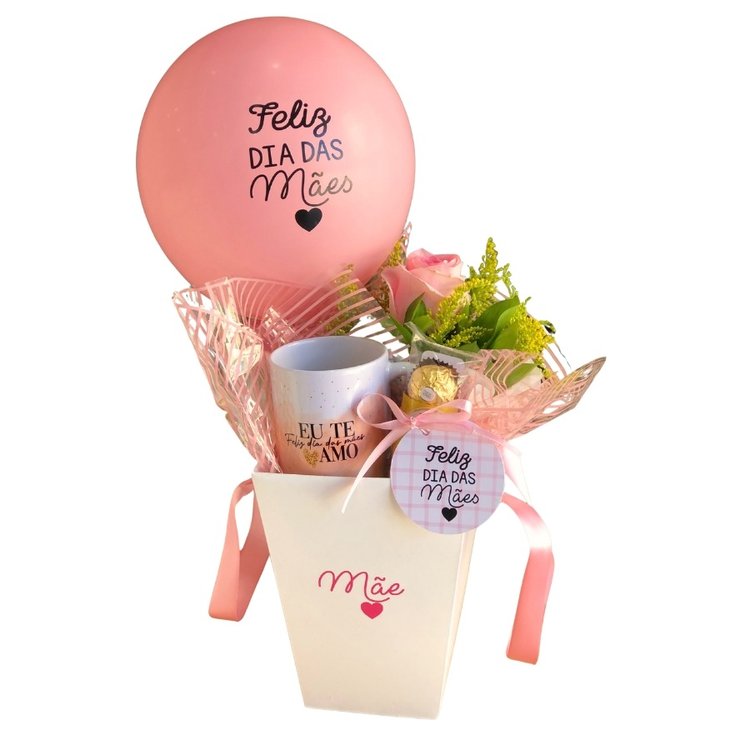 Cesta Dia Das Mães Caneca e Arranjo de Rosa