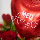 Buquê com 5 Rosas, Balão de Coração e Pick Decorativo