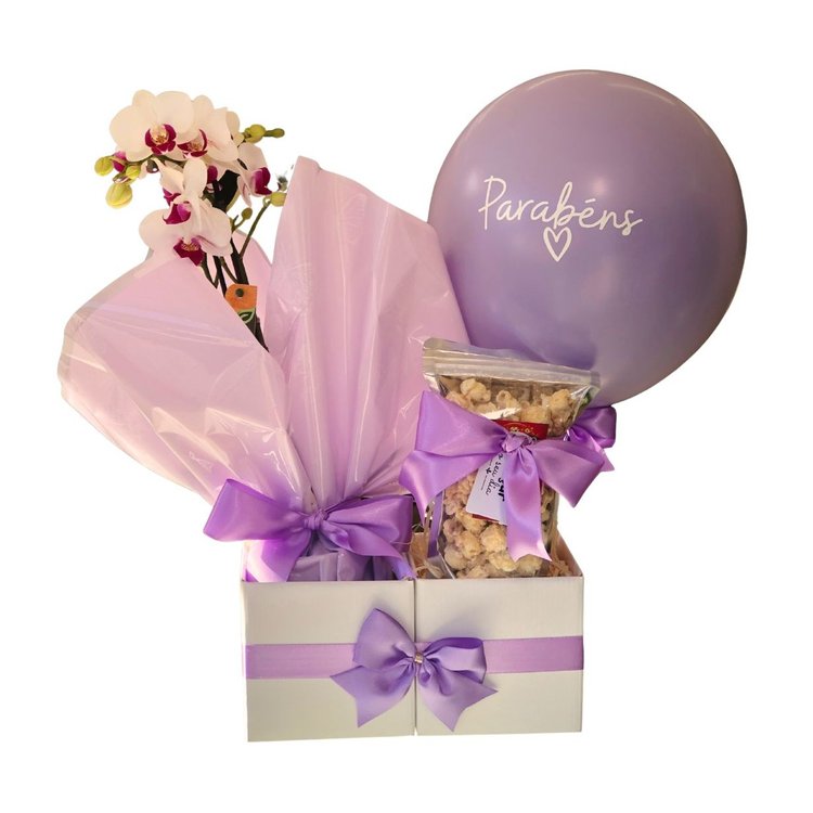 Cesta Orquídea e Pipoca Gourmet