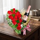Caixa Coração com Rosas e Mini espumante 