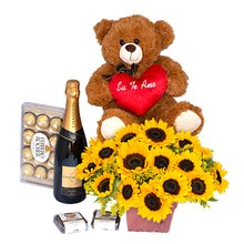 Girassóis, Chandon, Ferrero Rocher e Urso Eu Te Amo