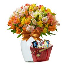 Vaso Alstromerias Degradê e Bombons