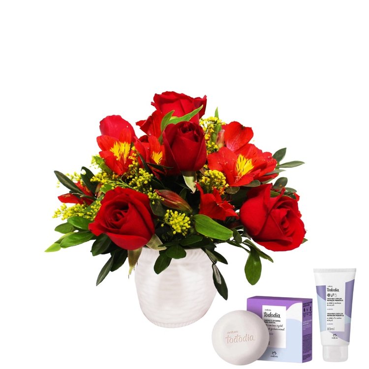 Arranjo de Rosas com Kit Natura