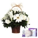 Cesta de Flores Brancas com Kit Natura