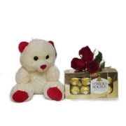 Urso Com Chocolate e Rosas Vermelhas