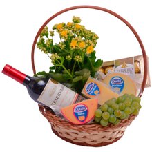 Cesta de Vinho com Flores Grande