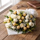 Bouquet 12 Rosas Brancas com Bombons Ferrero Rocher