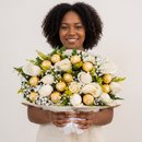 Bouquet 12 Rosas Brancas com Bombons Ferrero Rocher