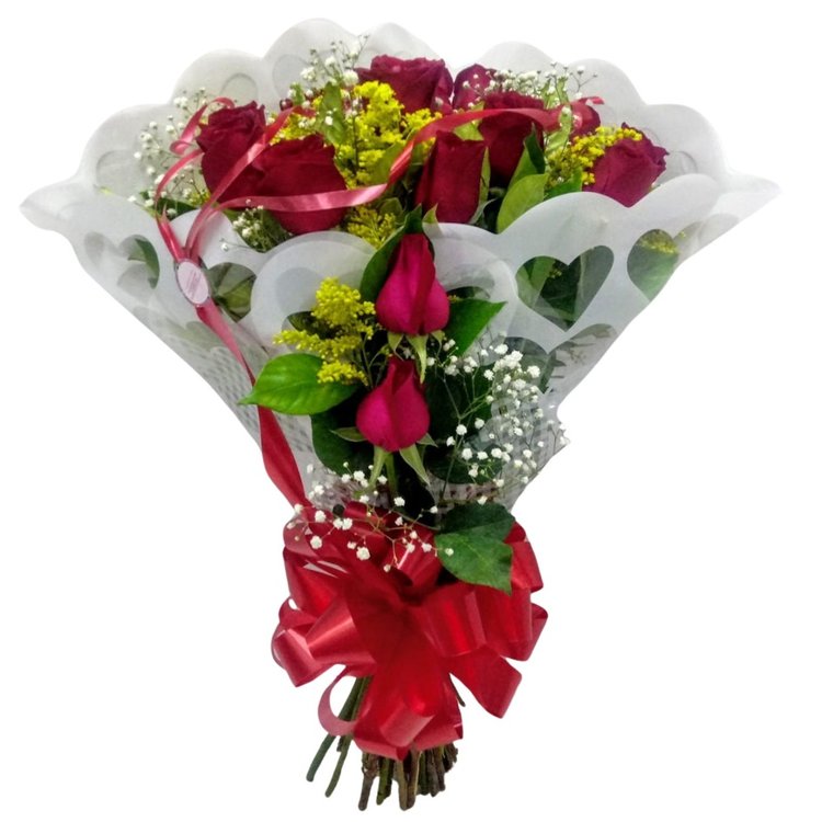 Buquê Celofane Branco 12 Rosas
