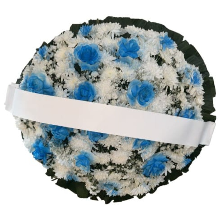 Coroa De Flores Redonda Branca e Azul