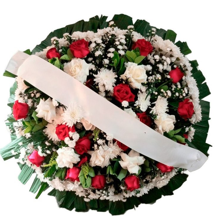 Coroa De Flores Redonda Vermelha e Branca