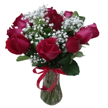 Buquê 12 Rosas No Vaso De Vidro 