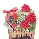 Cesto com Rosas e Chocolates