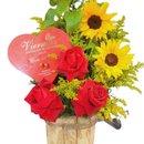 Arranjo de Rosas , Girassol com Chocolate 