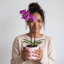 Orquídea Lilás em Vaso Artesanal Rosa