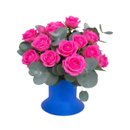 Rosas Spray Pink no Vaso Azul  Presente Elegante 