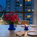 Rosas Spray Pink no Vaso Azul  Presente Elegante 