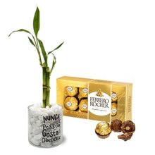 Bambu da Sorte com Vaso em Vidro e Ferrero Rocher