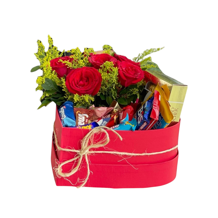 Box Coração Flores e Chocolates