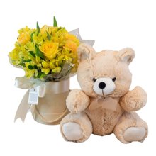 Kit Presente Flores Amarelas Urso de Pelúcia Grenoble