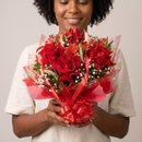 Buquê com Rosas e Astromélias Vermelhas 
