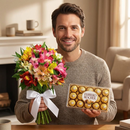 Buquê de 12 Astromélias & Ferrero Rocher
