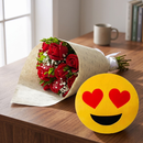 Apaixonante Buquê de 12 Rosas Vermelhas e Emoji 