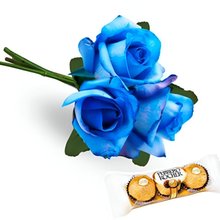 Buquê De 3 Rosas Azuis Com Ferrero Rocher T3