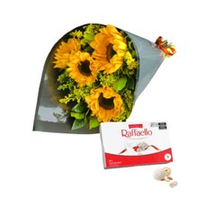 Kit Ramalhete De 4 Girassóis & Rafaello