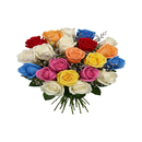 Buquê De 36 Rosas Coloridas Com Azul & Gypsophila