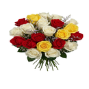 Buquê De 36 Rosas Vermelhas, Amarelas & Brancas