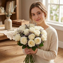 Buquê De 36 Rosas Brancas & Gypsophila