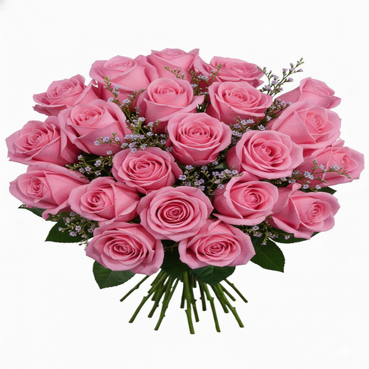 Buquê De 36 Rosas Cor De Rosa & Gypsophila