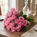 Buquê De 36 Rosas Cor De Rosa & Gypsophila